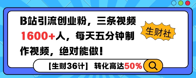 B站引流创业粉，单日最高1600+精准粉丝，单月变现过w-乞丐的项目