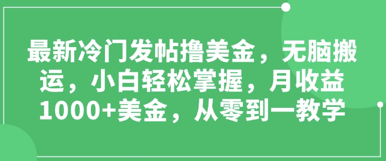 最新冷门发帖撸美金，无脑搬运，小白轻松掌握，月收益1000+美金，从零到一教学-乞丐的项目