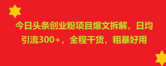 今日头条创业粉项目爆文拆解，日均引流300+，全程干货，粗暴好用-乞丐的项目