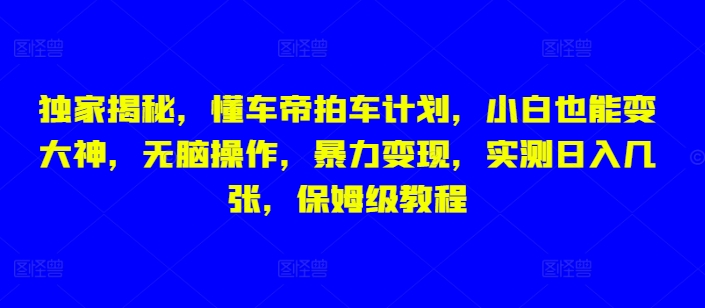 独家揭秘，懂车帝拍车计划，小白也能变大神，无脑操作，暴力变现，实测日入几张，保姆级教程-乞丐的项目