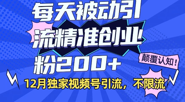 12月独家视频号引流每天被动引流精准创业粉200+不限流-乞丐的项目