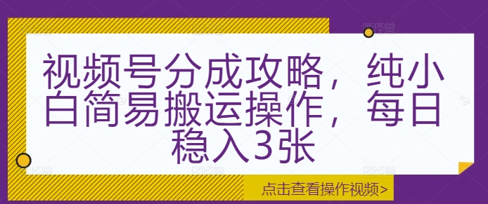 视频号分成攻略，纯小白简易搬运操作，每日稳入3张-乞丐的项目