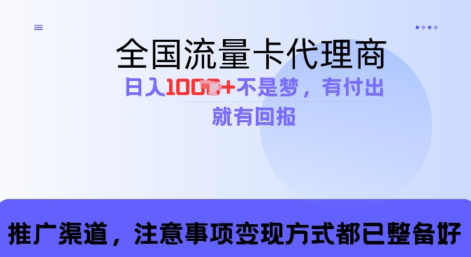 流量卡代理商，零成本高回报，日入1k不再是梦-乞丐的项目