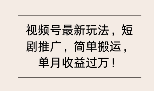 视频号最新玩法，短剧推广，简单搬运，单月收益过W-乞丐的项目