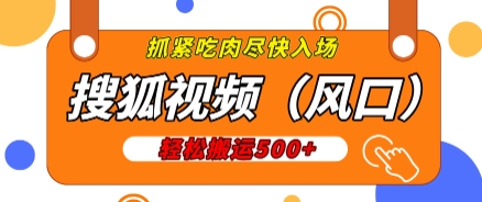 搜狐视频，新风口，1天200-500收益，抓紧吃肉!-乞丐的项目