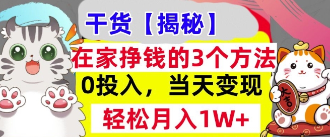 在家挣钱的3个方法，0投入，当天变现，轻松月入过W-乞丐的项目