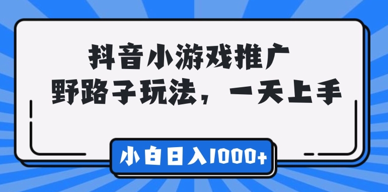 抖音小游戏推广，野路子玩法，无视抖音规则，小白轻松日入1000 +-乞丐的项目