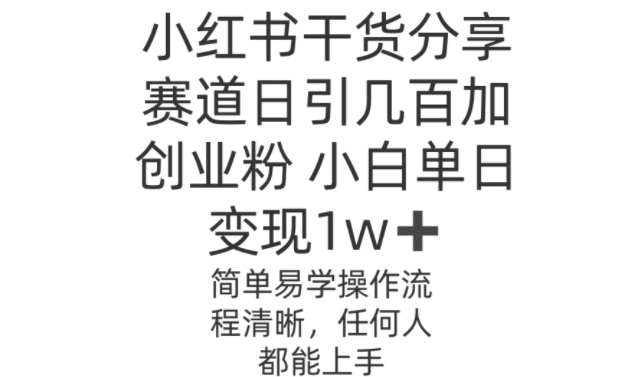 小红书干货分享赛道日引几百创业粉，操作简单-乞丐的项目