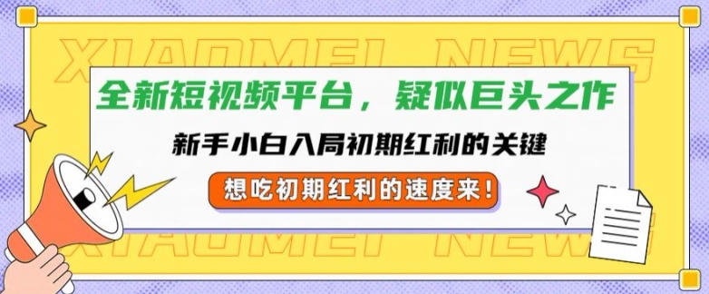 全新短视频平台，新手小白入局初期红利的关键，想吃初期红利的速度来-乞丐的项目