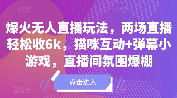 爆火无人直播玩法，两场直播轻松收6k，猫咪互动+弹幕小游戏，直播间氛围爆棚!-乞丐的项目