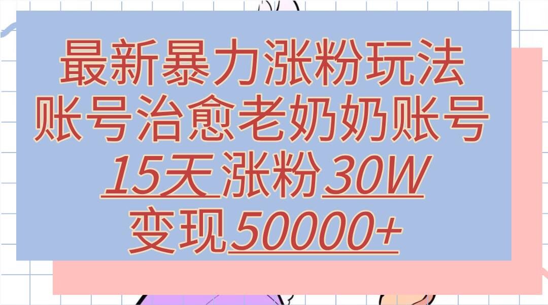 最新暴力涨粉玩法，治愈老奶奶账号，15天涨粉30W，变现至少五位数+-乞丐的项目