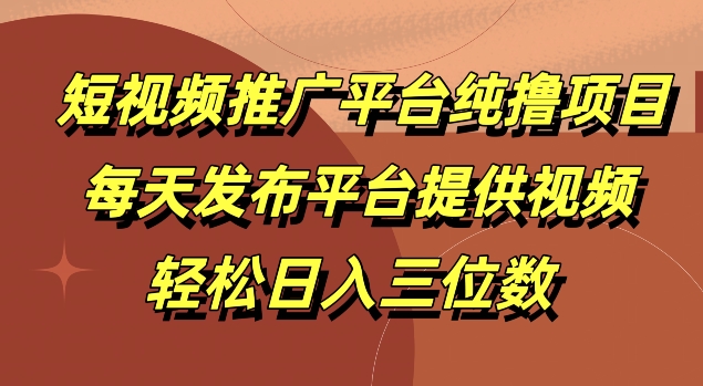 短视频推广平台纯撸项目，每天发布平台提供视频，轻松日入三位数-乞丐的项目