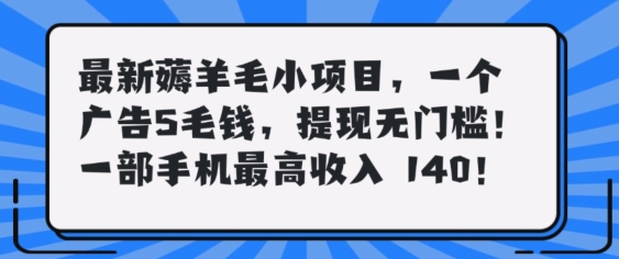 最新薅羊毛项目，零门槛提现!一部手机单日最高收入140，可矩阵可放大-乞丐的项目