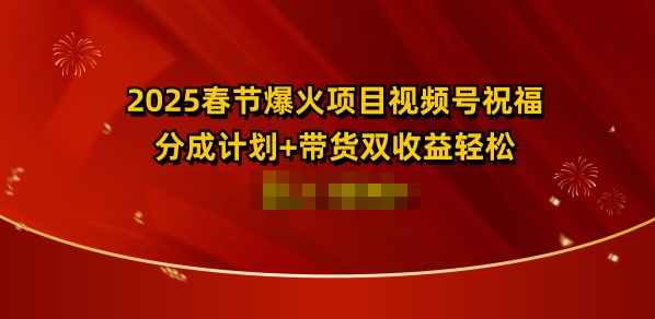 2025春节爆火项目视频号祝福，分成计划+带货双收益，轻松日入多张-乞丐的项目