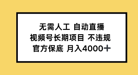 无需人工自动直播，视频号长期项目不违规，官方保底月入4000左右-乞丐的项目