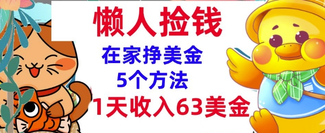 在家挣美金的5个方法，1天收入63美刀，内部教程，超简单，无脑操作-乞丐的项目